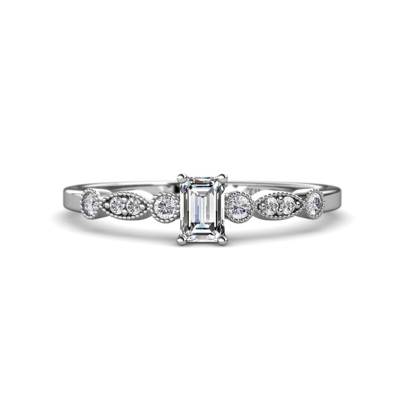 Kiara Desire Emerald Cut and Round Lab Grown Diamond Engagement Ring 