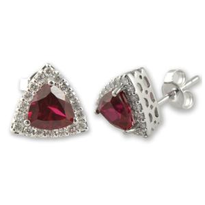 Ruby Earrings Natural White Round Diamond Triangle Shape Created Ruby cttw Earrings in K White Gold
