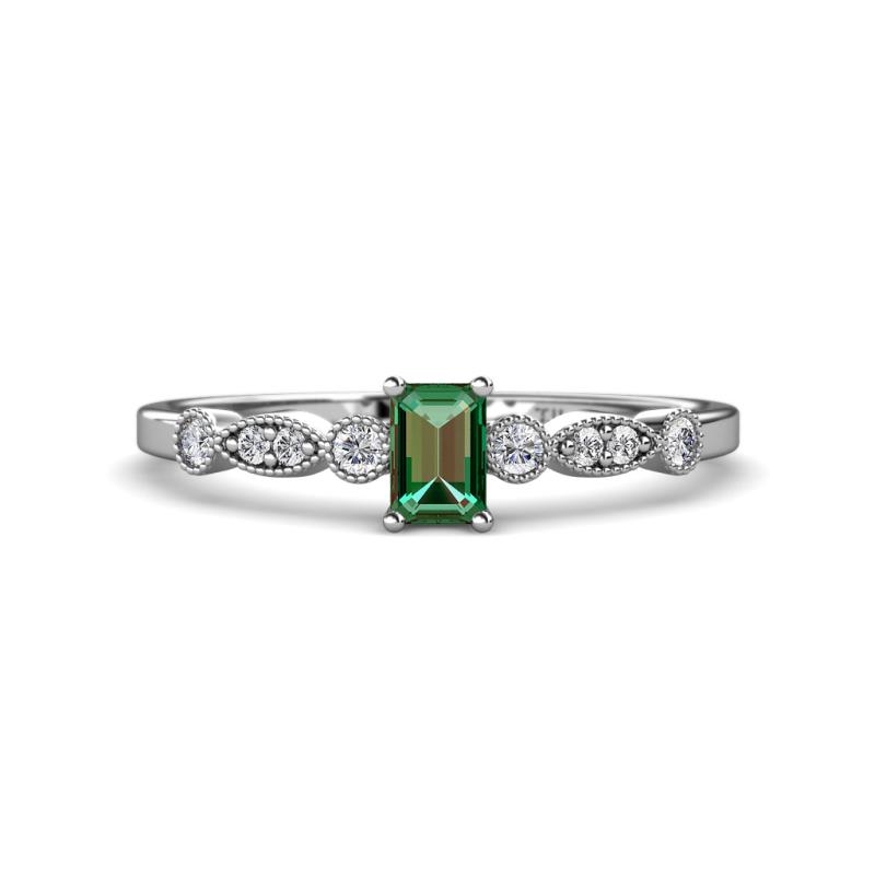 Kiara Desire Emerald Cut Lab Created Alexandrite and Round Diamond Engagement Ring 