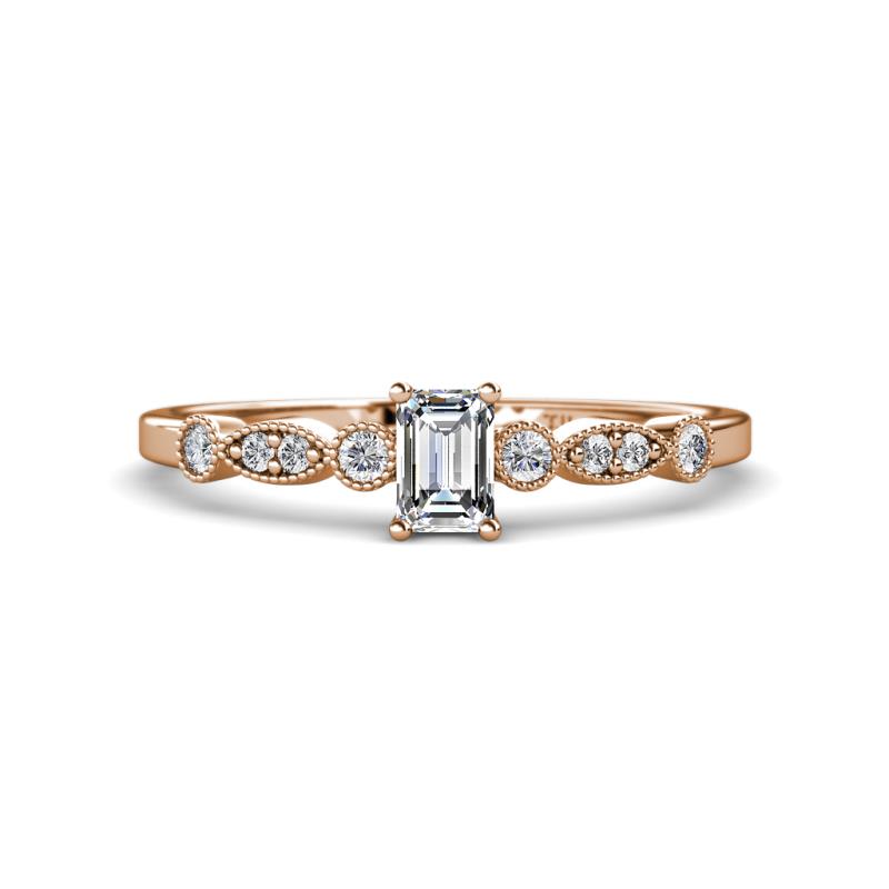 Kiara Desire Emerald Cut Lab Grown Diamond and Round Natural Diamond Engagement Ring 