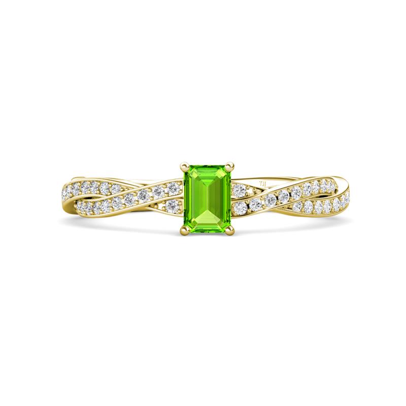Avril Desire Emerald Cut Peridot and Round Lab Grown Diamond Twist Braided Shank Engagement Ring 