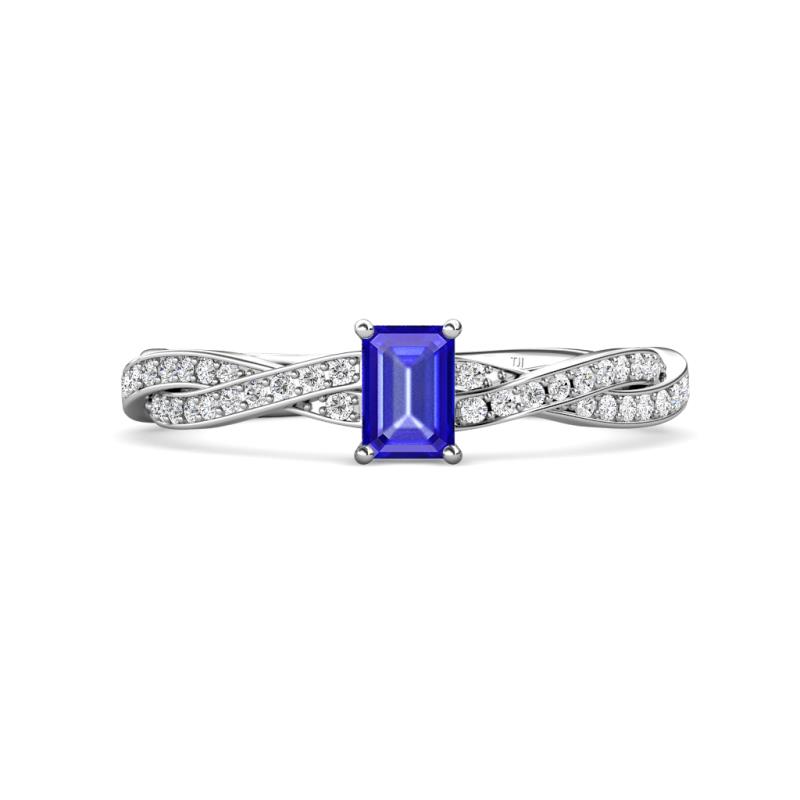 Avril Desire Emerald Cut Tanzanite and Round Lab Grown Diamond Twist Braided Shank Engagement Ring 