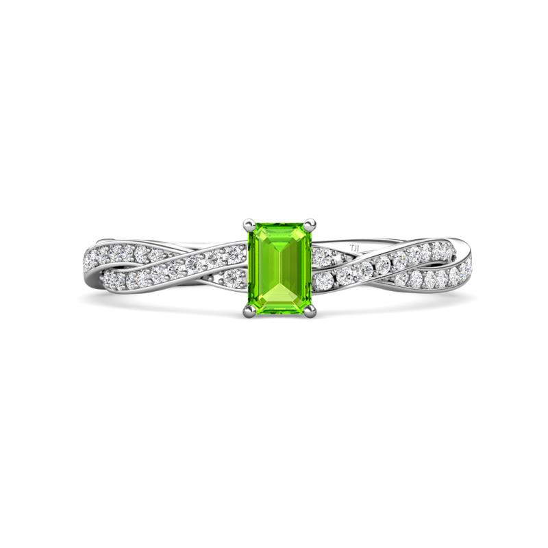 Avril Desire Emerald Cut Peridot and Round Lab Grown Diamond Twist Braided Shank Engagement Ring 