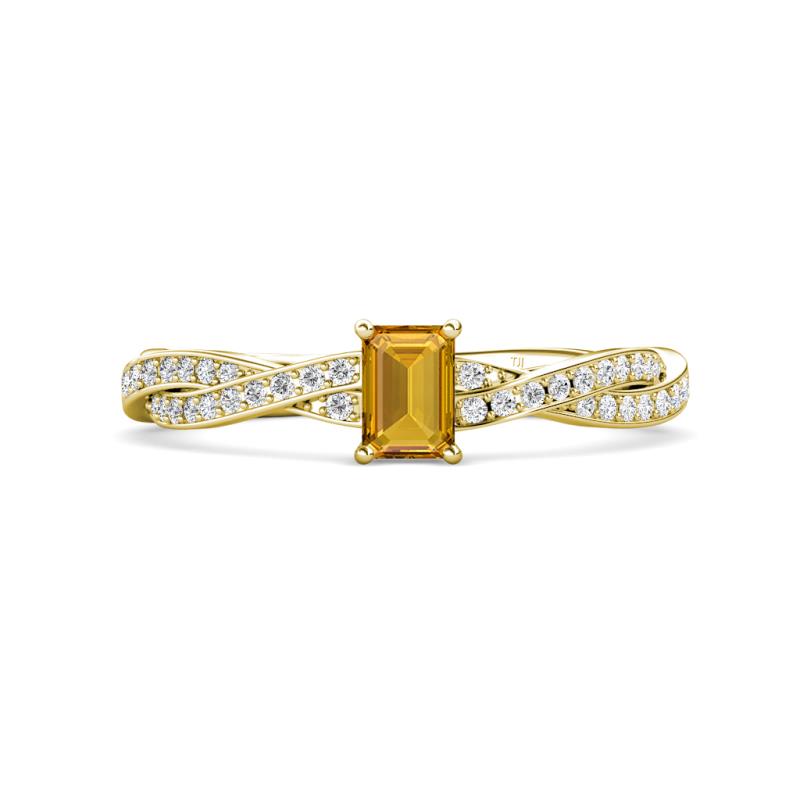 Avril Desire Emerald Cut Citrine and Round Lab Grown Diamond Twist Braided Shank Engagement Ring 