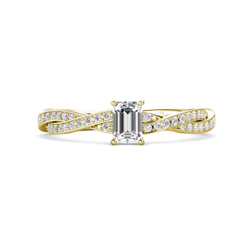 Avril Desire Emerald Cut and Round Lab Grown Diamond Twist Braided Shank Engagement Ring 