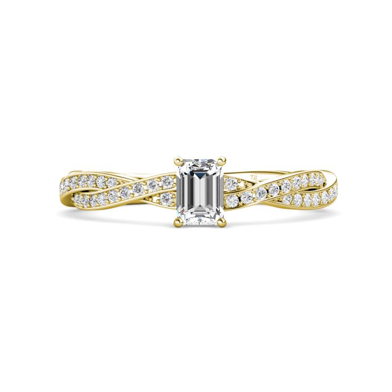 Avril Desire Emerald Cut Lab Grown Diamond and Round Natural Diamond Twist Braided Shank Engagement Ring 