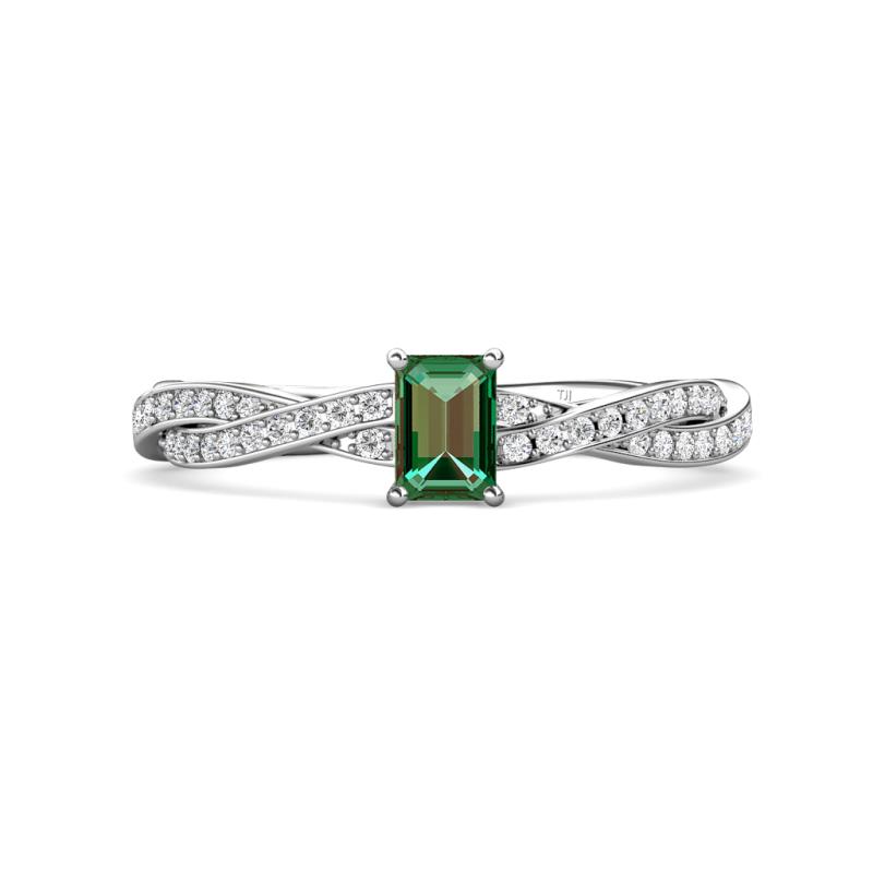 Avril Desire Emerald Cut Lab Created Alexandrite and Round Diamond Twist Braided Shank Engagement Ring 