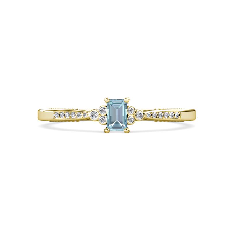 Greta Desire Emerald Cut Aquamarine and Round Lab Grown Diamond Engagement Ring 