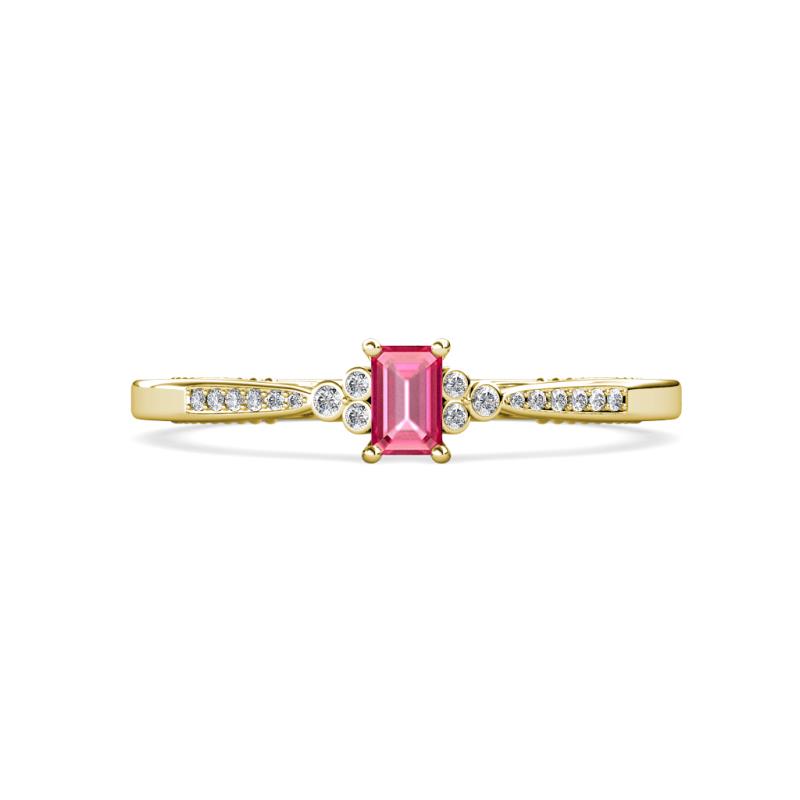 Greta Desire Emerald Cut Pink Tourmaline and Round Lab Grown Diamond Engagement Ring 