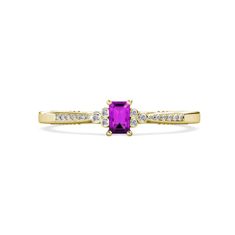Greta Desire Emerald Cut Amethyst and Round Lab Grown Diamond Engagement Ring 