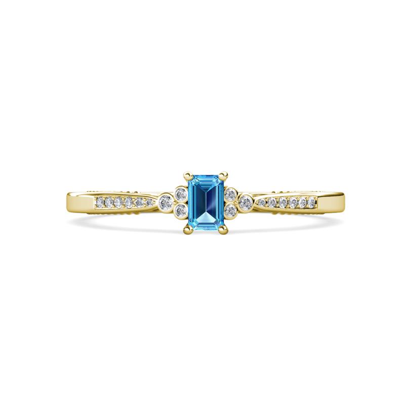 Greta Desire Emerald Cut Blue Topaz and Round Lab Grown Diamond Engagement Ring 