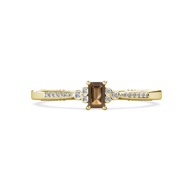 Greta Desire Emerald Cut Smoky Quartz and Round Lab Grown Diamond Engagement Ring 