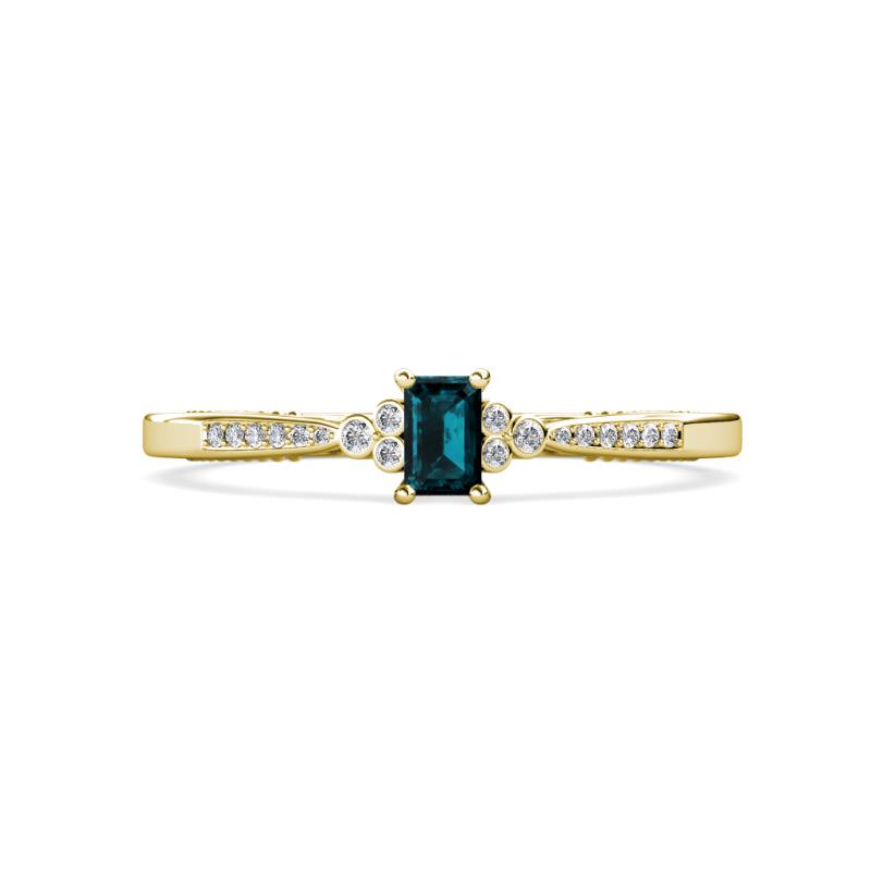 Greta Desire Emerald Cut London Blue Topaz and Round Lab Grown Diamond Engagement Ring 