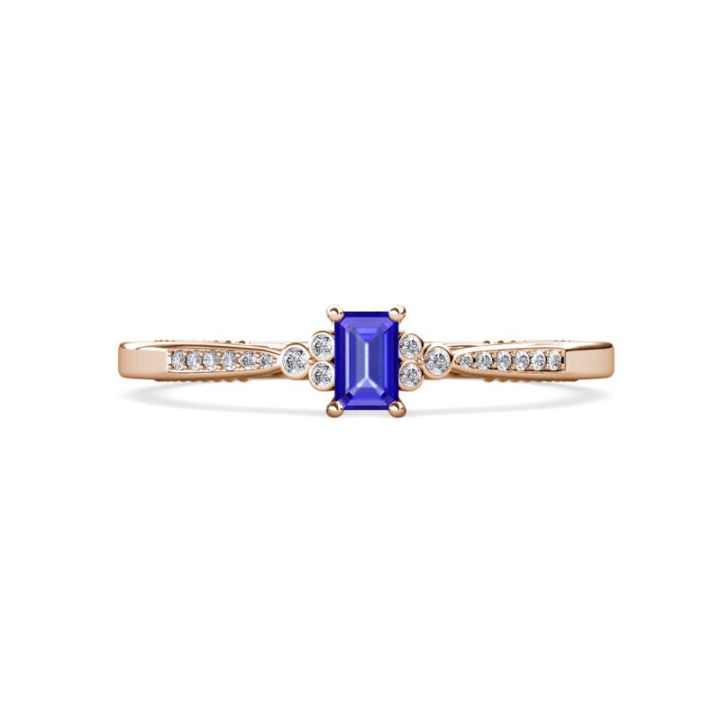 Greta Desire Emerald Cut Tanzanite and Round Lab Grown Diamond Engagement Ring 