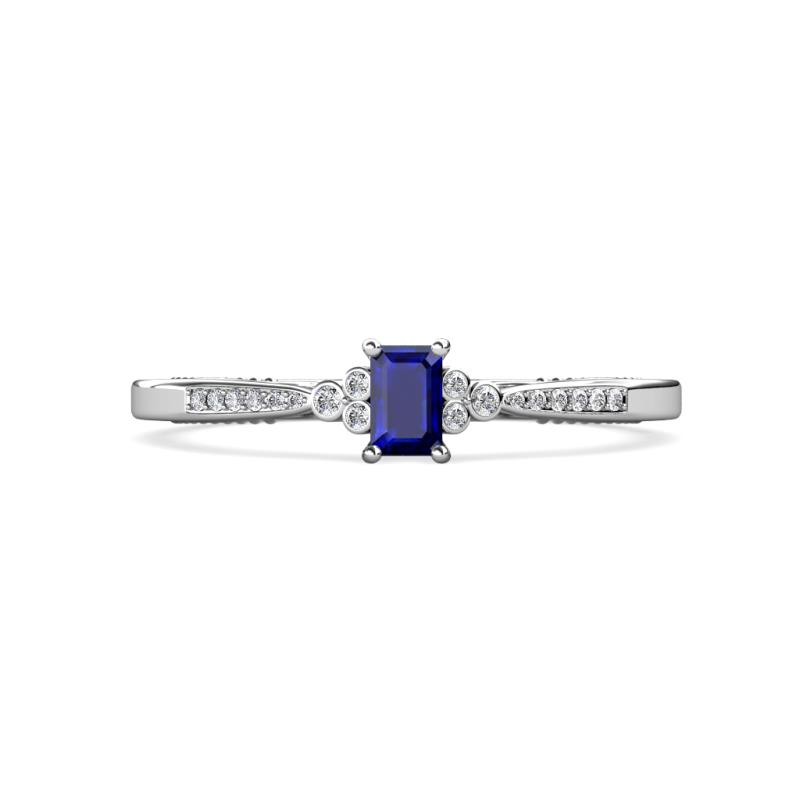 Greta Desire Emerald Cut Blue Sapphire and Round Lab Grown Diamond Engagement Ring 