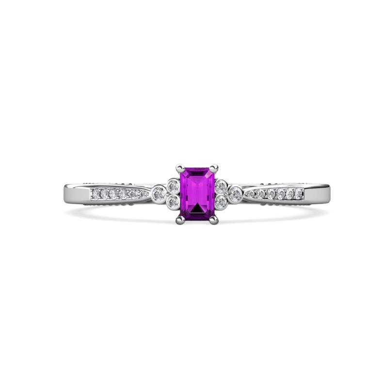 Greta Desire Emerald Cut Amethyst and Round Lab Grown Diamond Engagement Ring 