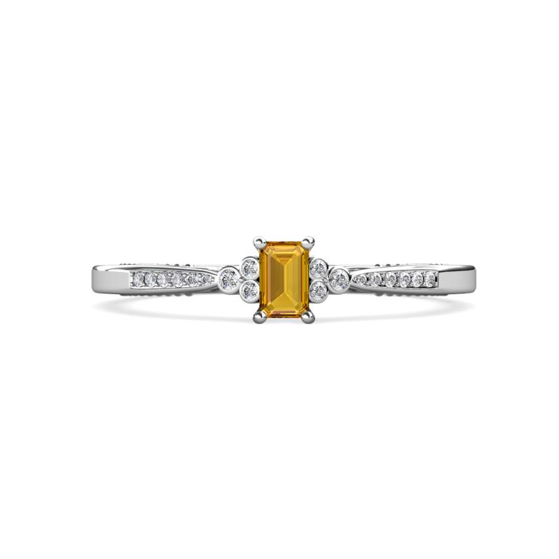 Greta Desire Emerald Cut Citrine and Round Lab Grown Diamond Engagement Ring 