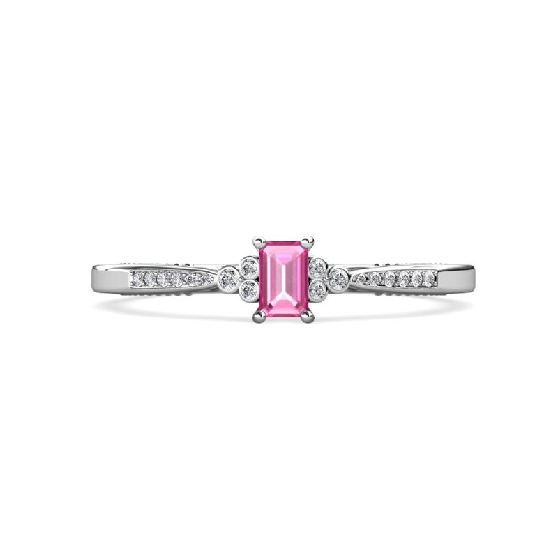 Greta Desire Emerald Cut Pink Sapphire and Round Lab Grown Diamond Engagement Ring 