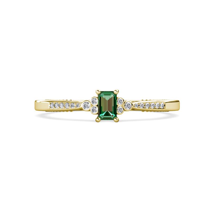 Greta Desire Emerald Cut Lab Created Alexandrite and Round Lab Grown Diamond Engagement Ring 