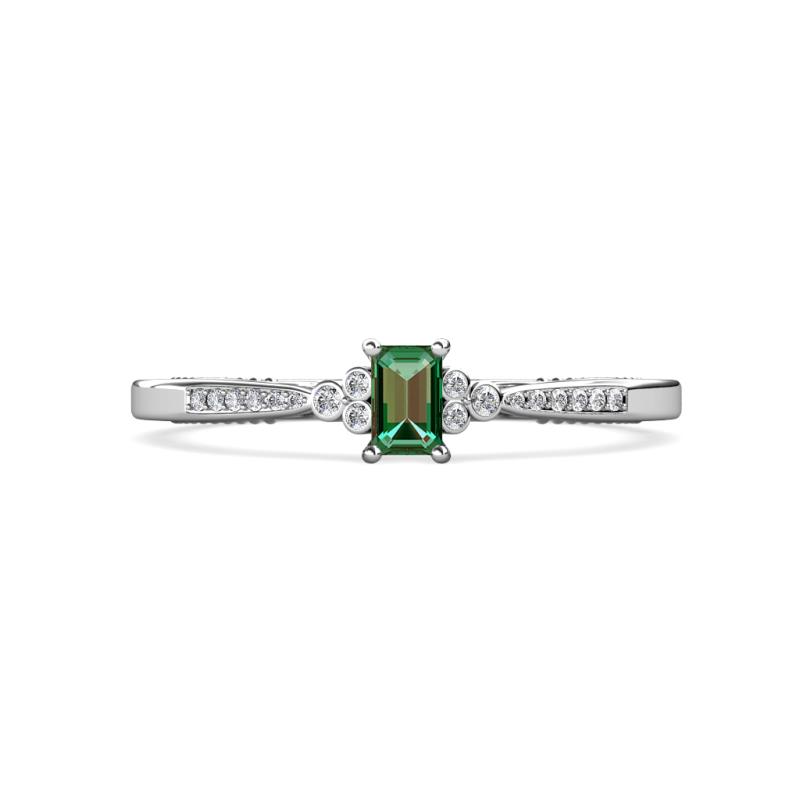 Greta Desire Emerald Cut Lab Created Alexandrite and Round Diamond Engagement Ring 