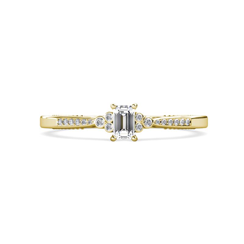 Greta Desire 0.48 ctw (5x3 mm) Emerald Cut Lab Grown Diamond (VS1/F) and Round Natural Diamond Engagement Ring 