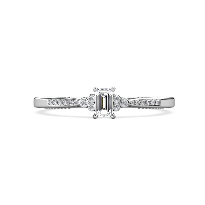 Greta Desire Emerald Cut Lab Grown Diamond and Round Natural Diamond Engagement Ring 