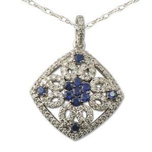 Blue Sapphire Pendant Natural White Round Diamond Natural Blue Sapphire cttw Pendant in K White GoldIncluded Inches K White Gold Chain