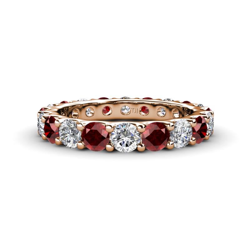 Audrey 3.80 mm Red Garnet and Lab Grown Diamond U Prong Eternity Band 