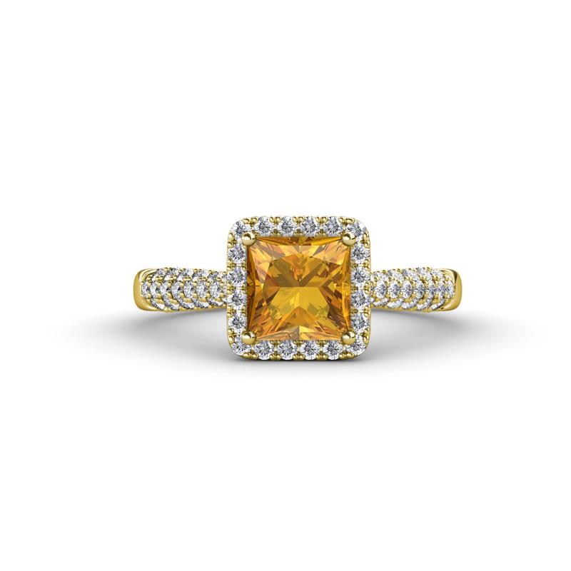 Emily Classic 6.50 mm Princess Cut Citrine and Round Diamond Micro Pave Tapered Shank Halo Engagement Ring 