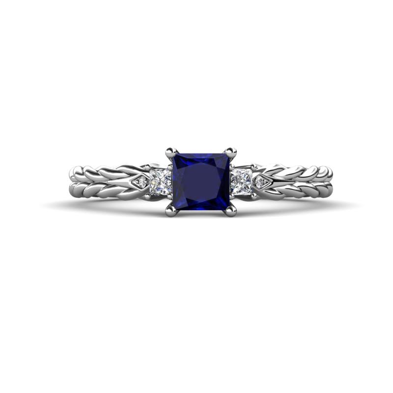 Lyla Classic Princess Cut Blue Sapphire and Diamond Braided Shank Three Stone Engagement Ring 