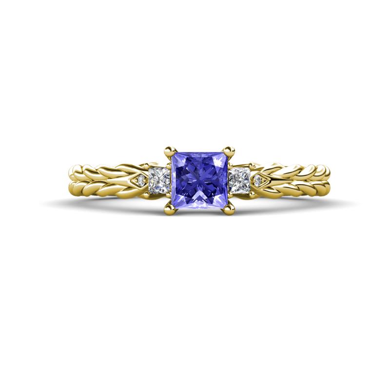 Lyla Classic Princess Cut Tanzanite and Diamond Braided Shank Three Stone Engagement Ring 