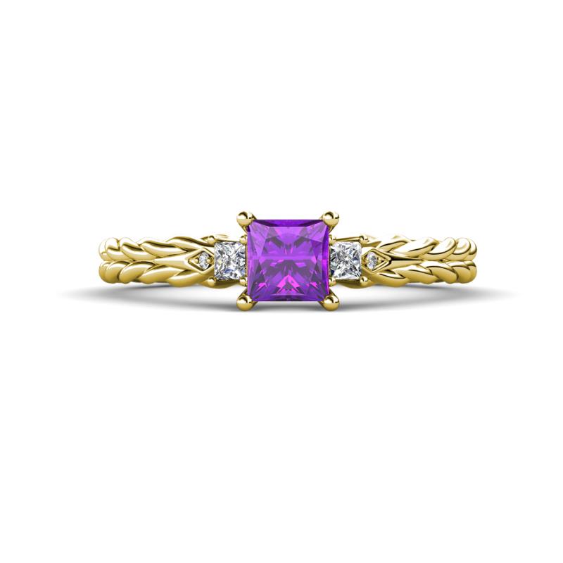 Lyla Classic Princess Cut Amethyst and Diamond Braided Shank Three Stone Engagement Ring 