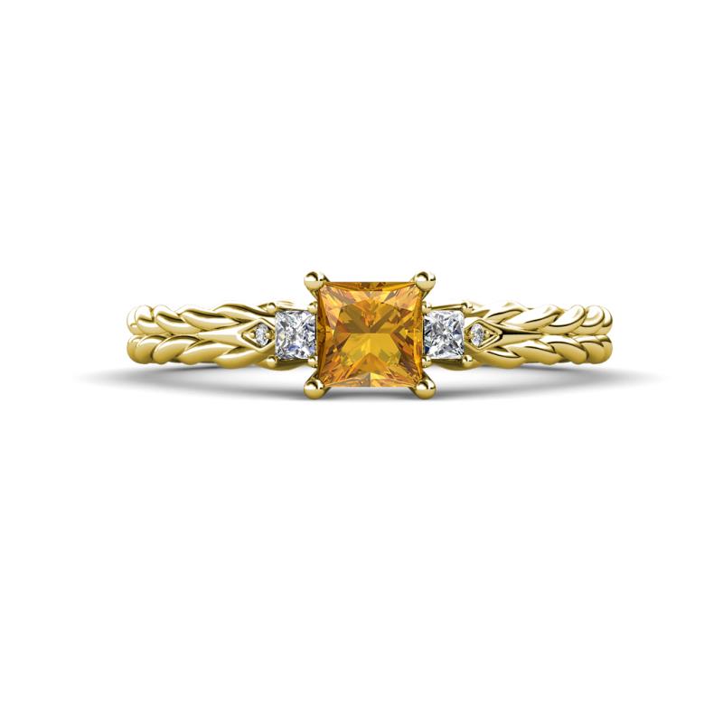 Lyla Classic Princess Cut Citrine and Diamond Braided Shank Three Stone Engagement Ring 