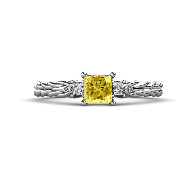 Lyla Classic Princess Cut Lab Created Yellow Sapphire and Diamond Braided Shank Three Stone Engagement Ring 