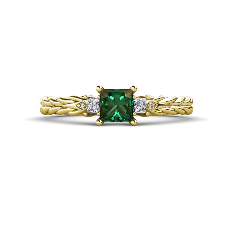 Lyla Classic Diamond and Lab Created Alexandrite Braided Shank Three Stone Engagement Ring 