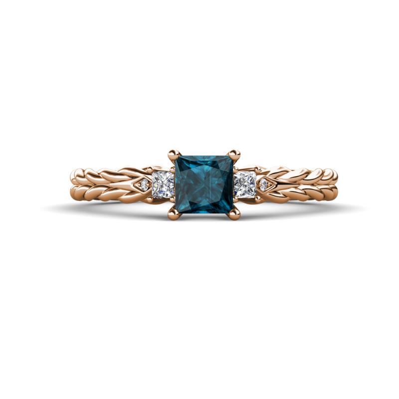 Lyla Classic Princess Cut Blue and White Diamond Braided Shank Three Stone Engagement Ring 