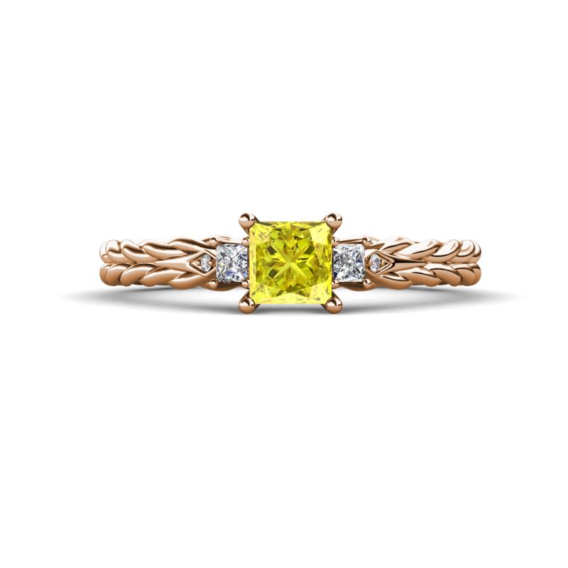 Lyla Classic Princess Cut Yellow and White Diamond Braided Shank Three Stone Engagement Ring 