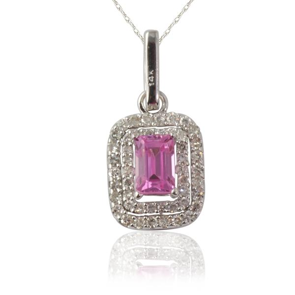 Pink Sapphire Pendant cttw Treated Pink Sapphire AA+ ClarityPink Color Natural White Diamonds SI ClarityG H Color Pendant in k White GoldIncluded K White Gold Chain