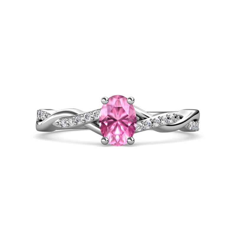 Stacie Desire Oval Cut Pink Sapphire and Round Lab Grown Diamond Twist Infinity Shank Engagement Ring 