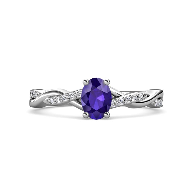 Stacie Desire Oval Cut Iolite and Round Lab Grown Diamond Twist Infinity Shank Engagement Ring 