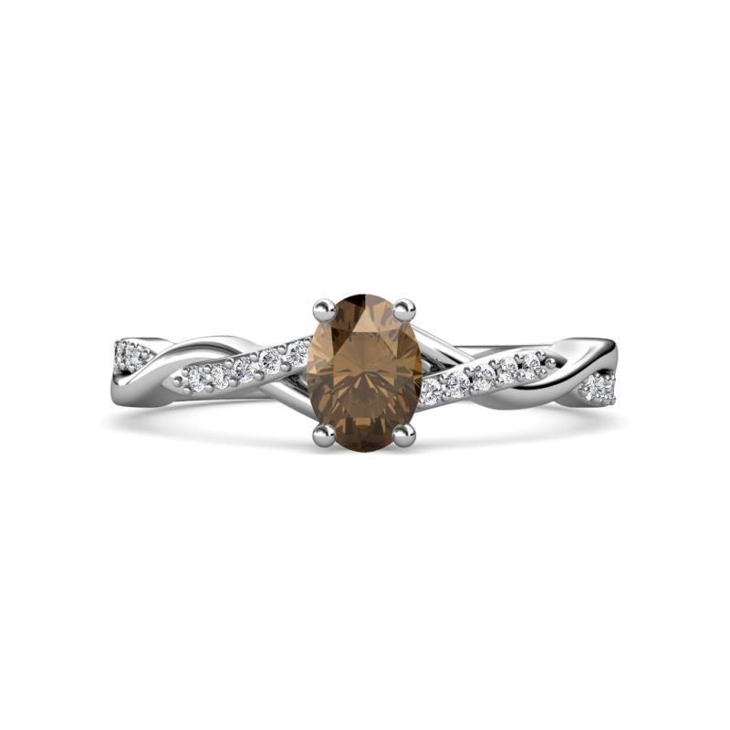 Stacie Desire Oval Cut Smoky Quartz and Round Lab Grown Diamond Twist Infinity Shank Engagement Ring 