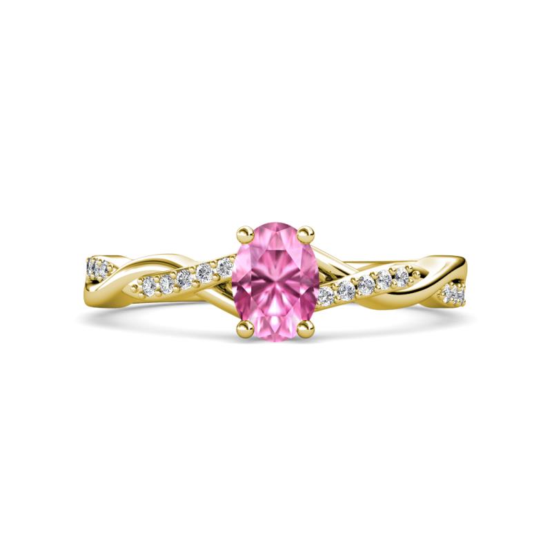Stacie Desire Oval Cut Pink Sapphire and Round Lab Grown Diamond Twist Infinity Shank Engagement Ring 