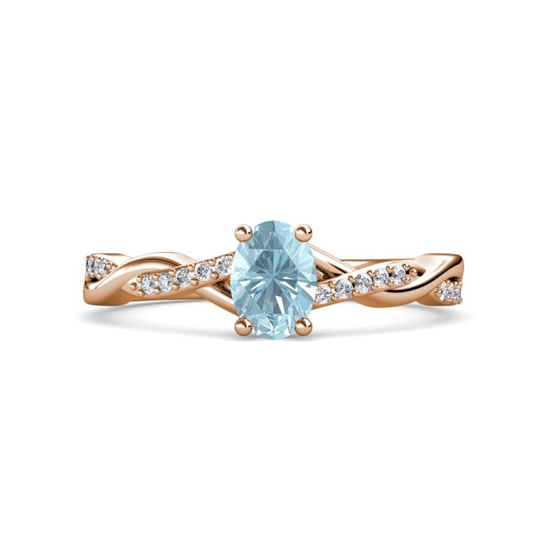 Stacie Desire Oval Cut Aquamarine and Round Lab Grown Diamond Twist Infinity Shank Engagement Ring 