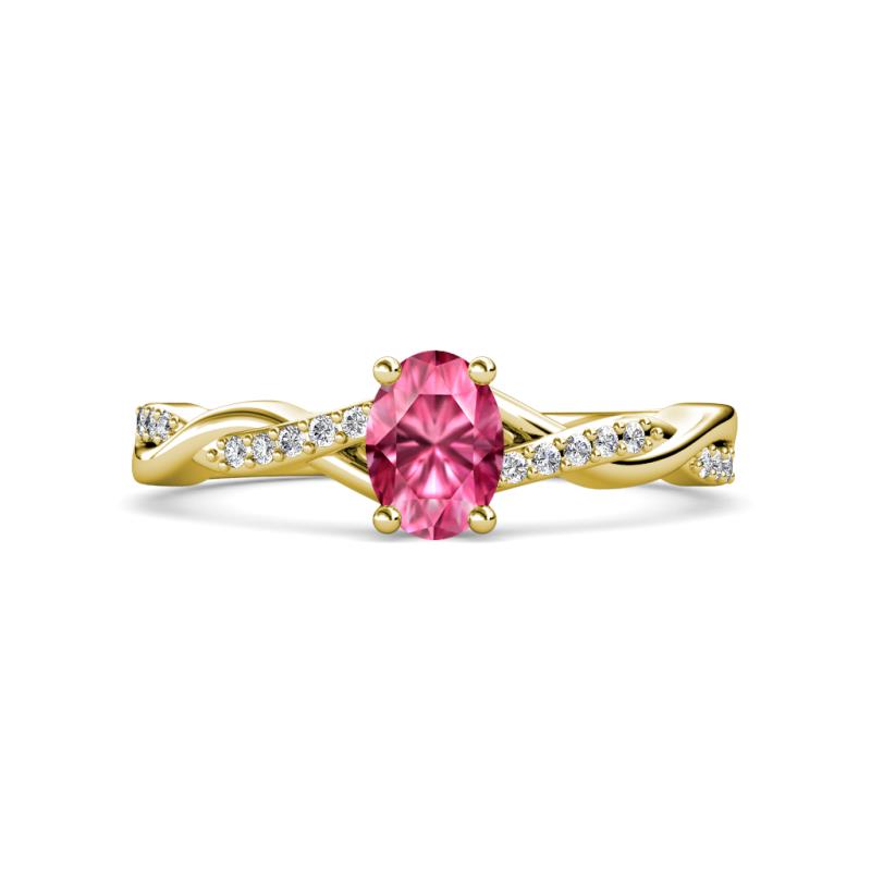 Stacie Desire Oval Cut Pink Tourmaline and Round Lab Grown Diamond Twist Infinity Shank Engagement Ring 