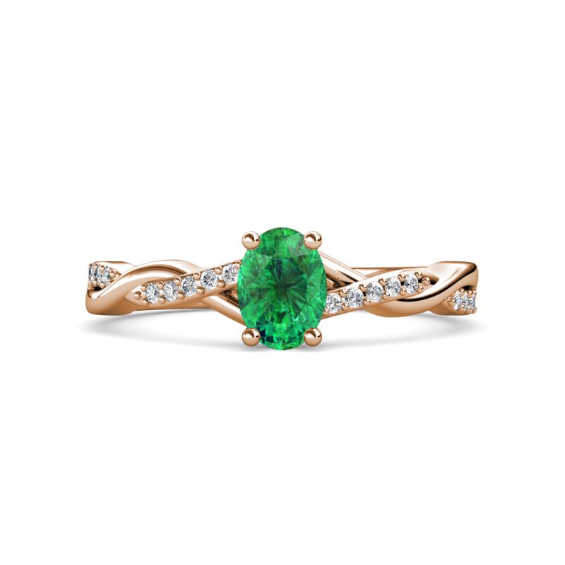Stacie Desire Oval Cut Emerald and Round Lab Grown Diamond Twist Infinity Shank Engagement Ring 