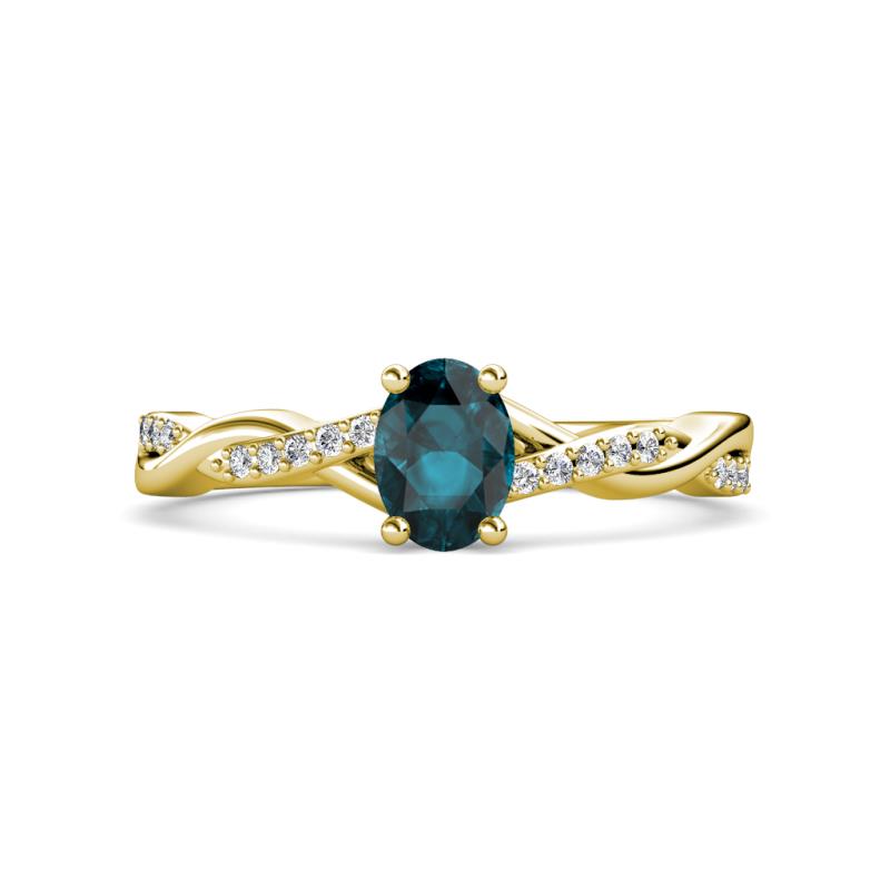 Stacie Desire Oval Cut London Blue Topaz and Round Lab Grown Diamond Twist Infinity Shank Engagement Ring 