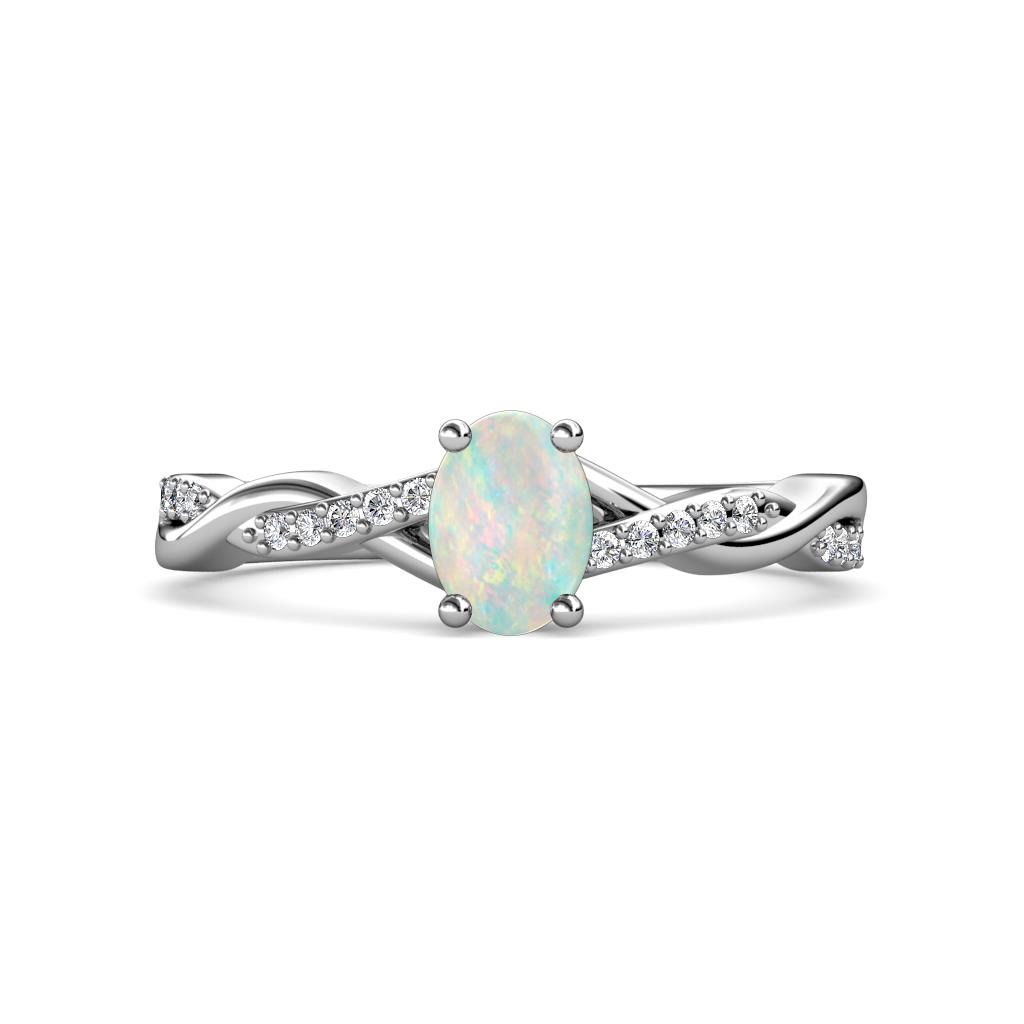 Stacie Desire Oval Cut Opal and Round Lab Grown Diamond Twist Infinity Shank Engagement Ring 