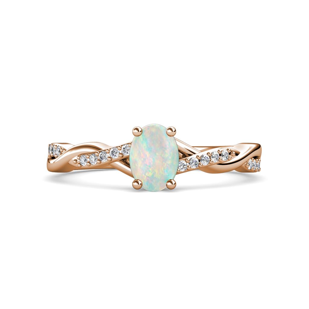 Stacie Desire Oval Cut Opal and Round Lab Grown Diamond Twist Infinity Shank Engagement Ring 