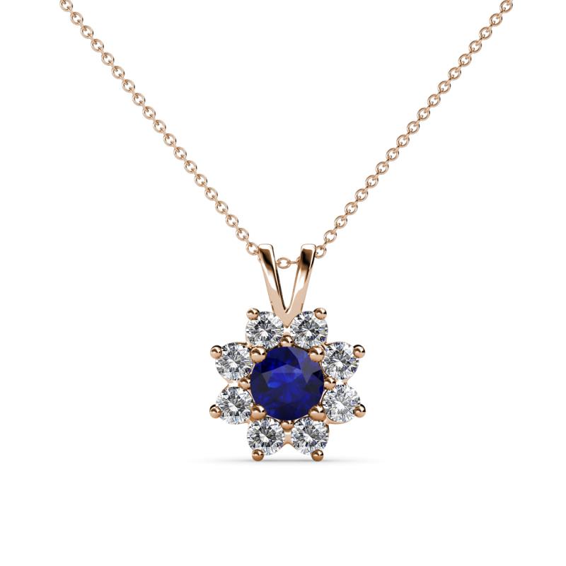 Ianthe Blue Sapphire and Diamond Floral Halo Pendant 