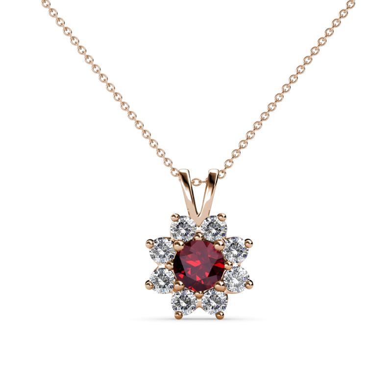 Ianthe Ruby and Diamond Floral Halo Pendant 